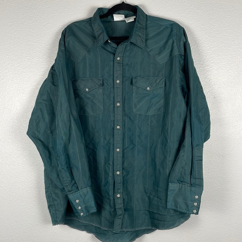 Express Rider western shirt green men’s  size 2XL pearl snap long sleeve thin